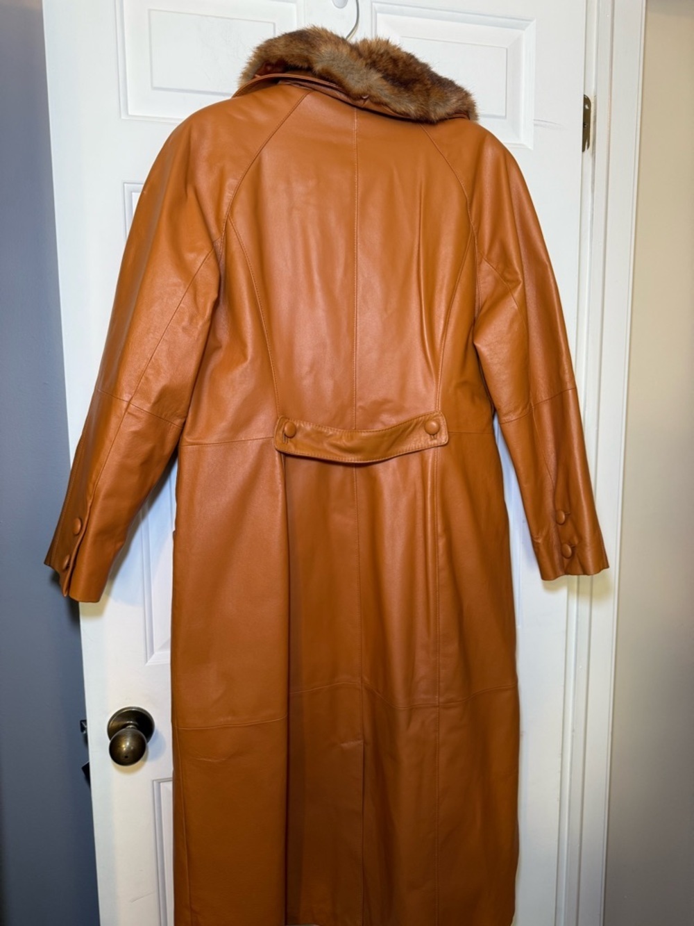 Terry Lewis Classic Luxuries Medium Vintage Terracotta Leather Trench Coat Fur - Picture 7 of 15